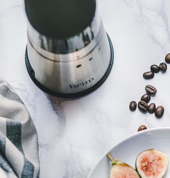 Brim Electric Handheld Burr Coffee Grinder, Simple One-Touch Operation, 9 Precise Grind Settings from Espresso to French Press, Removable 30g Ground Container for Easy Clean Up, Stainless Steel/Black