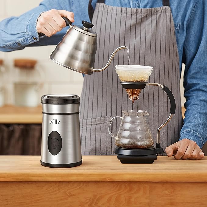 Willz Electric Coffee Grinder for Coffee Beans, Spices, & Herbs with Easy On/Off Button Control, 50g Grinding Capacity, Makes up to 6 cups, 200W, Stainless Steel