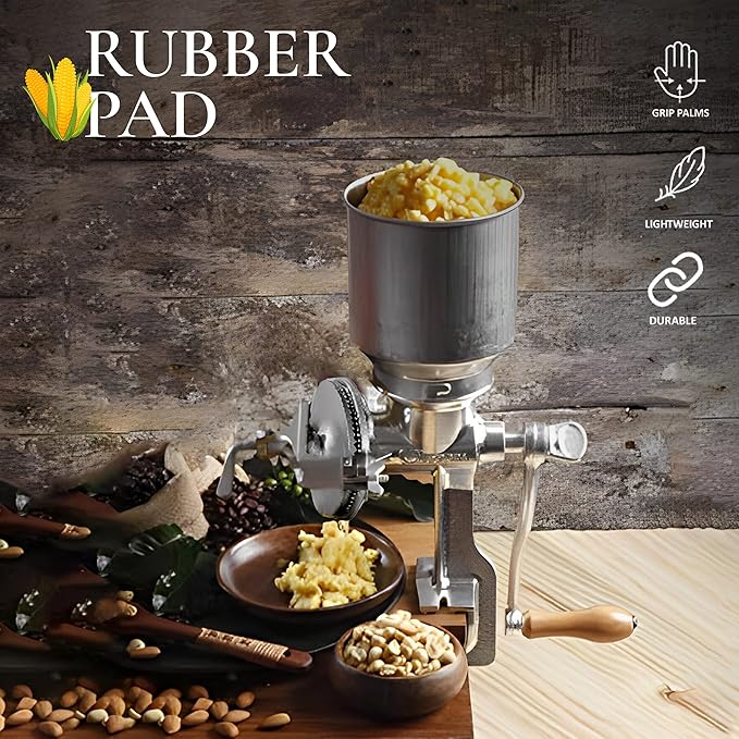 Alpine Cuisine Manual Cast Iron Coffee Grinder 17" High Hopper Multi-Purpose Mill for Corn Nuts Wheat Spices Seed Herbs Heavy Duty for Kitchen Homes & Restaurant, Silver