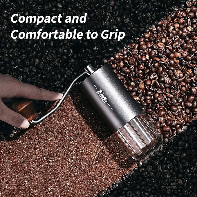 Small Manual Coffee Bean Grinder - 6 Stainless Steel Conical Burr Hand Coffee Grinder with 16 Adjustable Setting, Double Bearing Hand Espresso Grinder