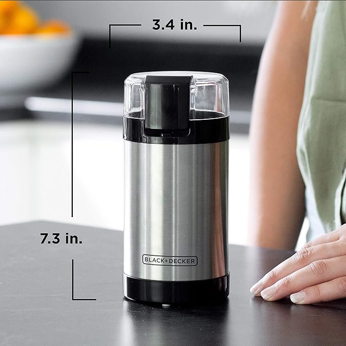 BLACK+DECKER Touch Coffee Grinder,2/3 Cup Coffee Bean Capacity,Spice Grinder,Touch Push-Button Control -150 Watts -Stainless Steel Blades,(Pack of 4)