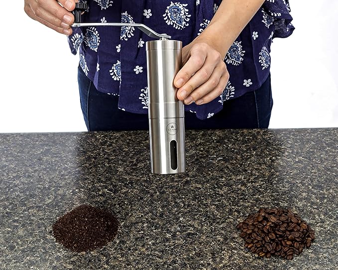 Hand Coffee Mill Grinder with Conical Ceramic Burr | Consistent Grind Every Time, Professional Grade, Stainless Steel, Lightweight and Portable, Heavy Duty Extra Long Hand Crank