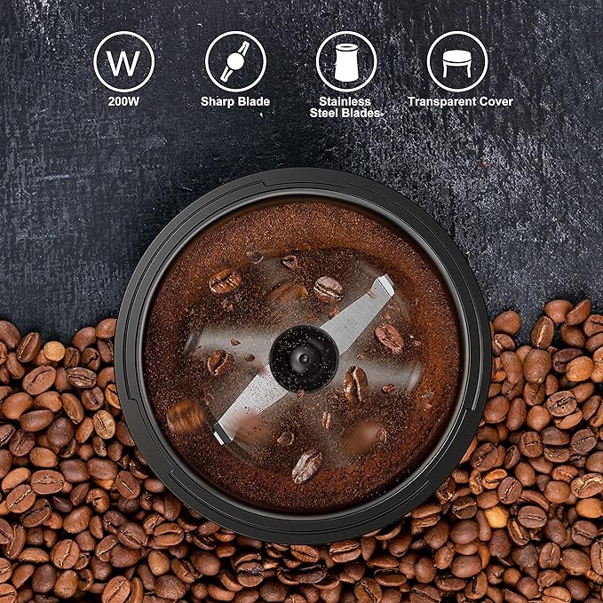Willz Electric Coffee Grinder for Coffee Beans, Spices, & Herbs with Easy On/Off Button Control, 50g Grinding Capacity, Makes up to 6 cups, 200W, Stainless Steel